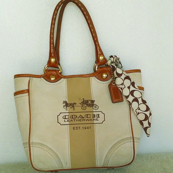 Coach Handbags - Coach Natural and Khaki Canvas Tote